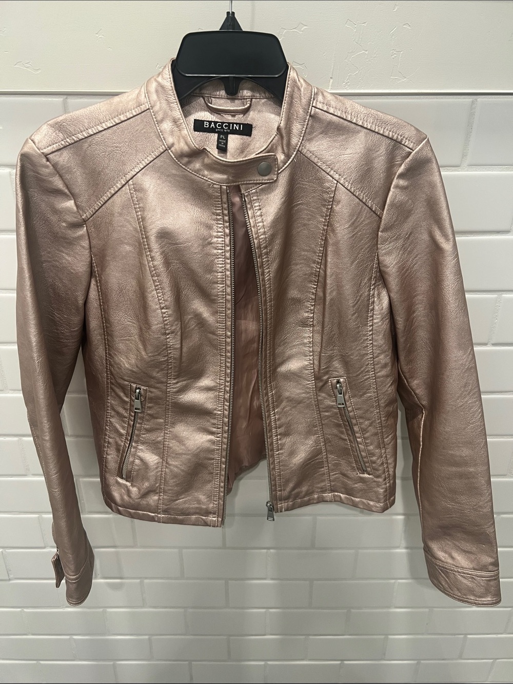 Baccini Metallic Rose Gold Leather Moto Jacket - Women's